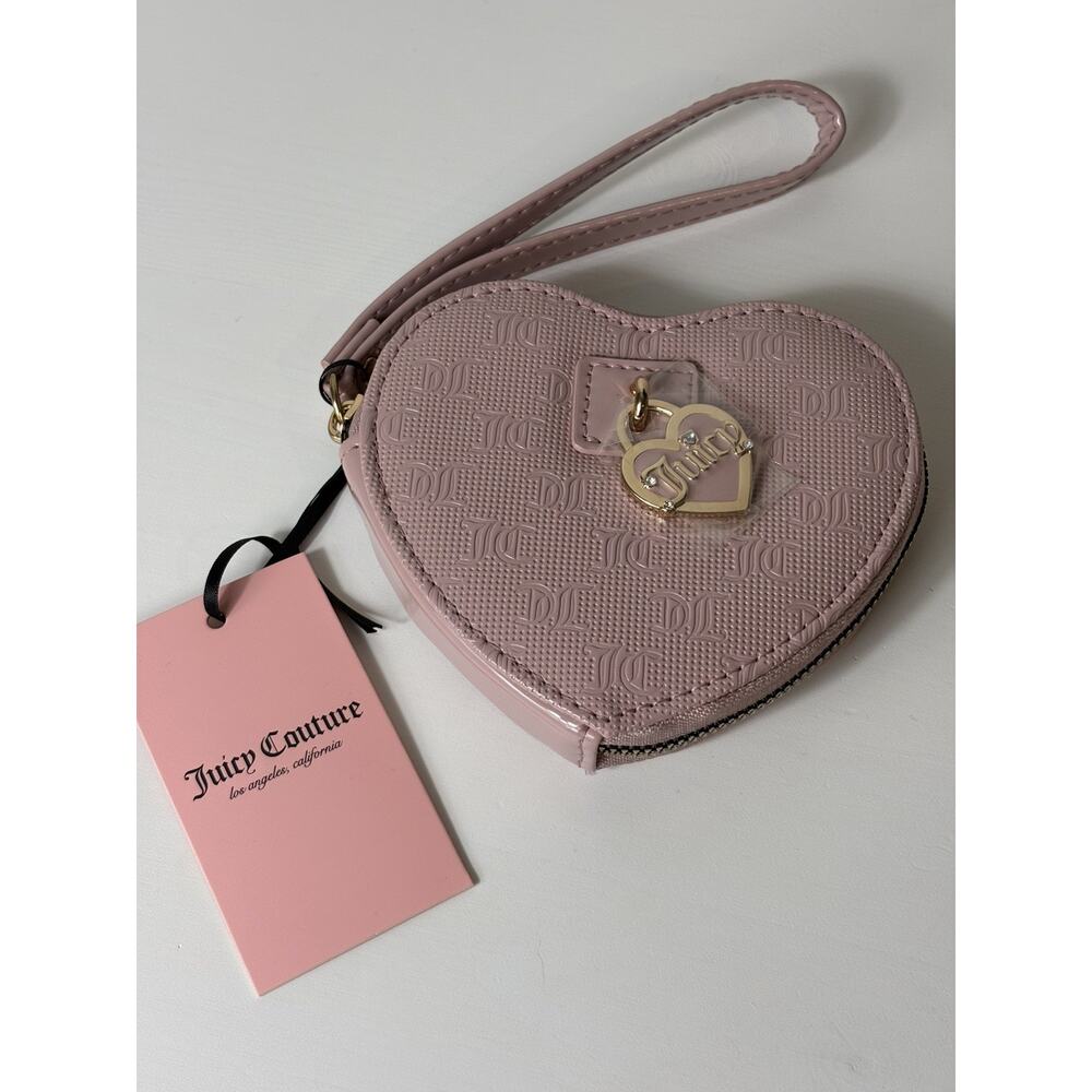 Juicy Couture Dusty Blush Simply Perfect Heart Zip Around Wristlet NWT